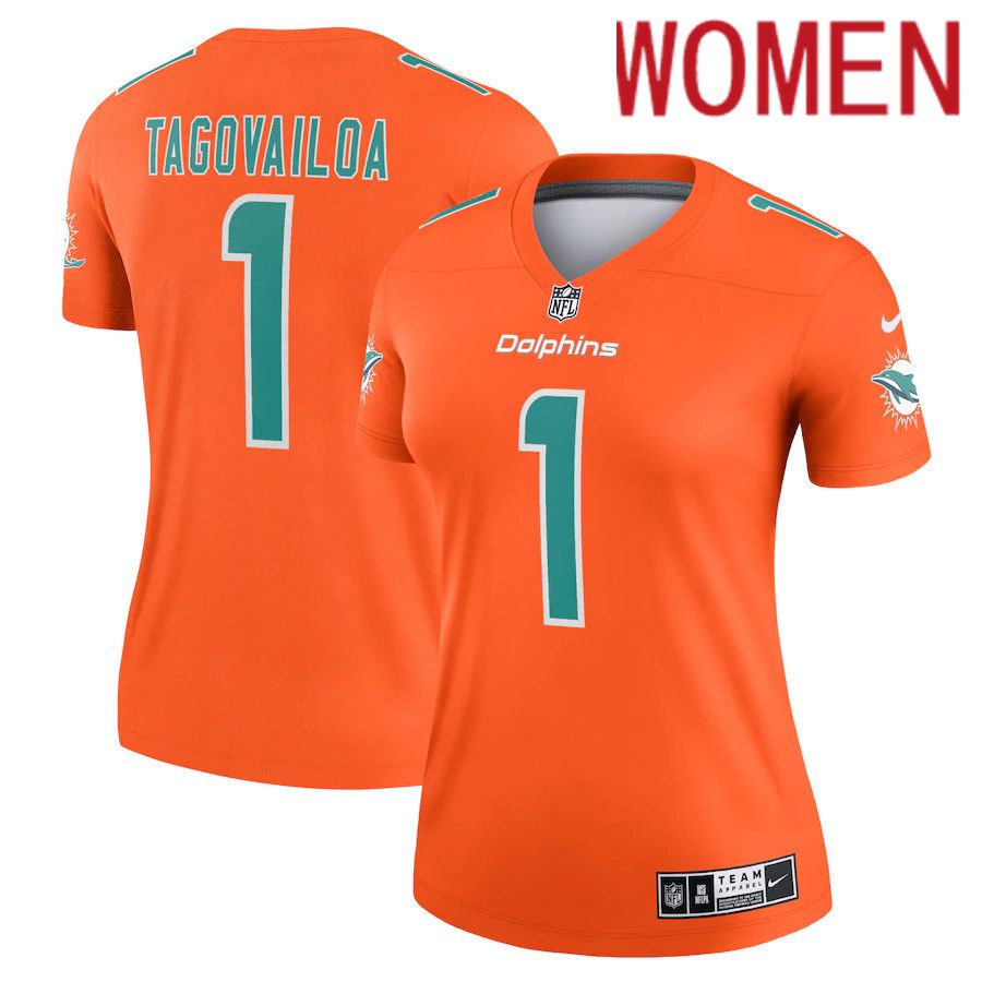 Women Miami Dolphins #1 Tua Tagovailoa Nike Orange Inverted Legend NFL Jersey->women nfl jersey->Women Jersey